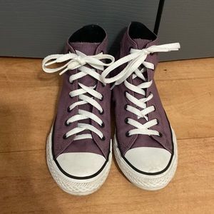Purple and black converse